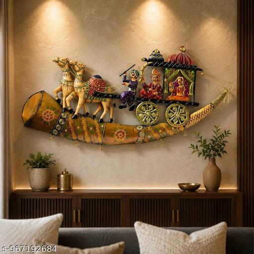 Handcrafted Rajasthani Bhopu Metal Wall Hanging Traditional Decorative Art Piece Decorative Showpiece 17*37 inch - Velora online store 
