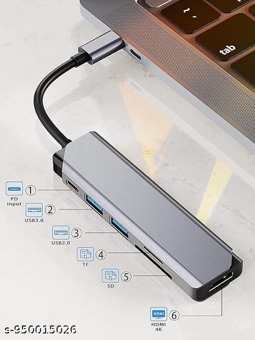 High-Speed 6-Port USB-C Hub: 87W PD Charging, 4K HDMI Video, Dual SD/TF Reader, 24cm Cable - Velora online store 