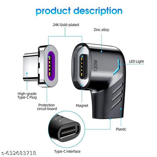 Type C Adapter Right Angle Magnetic 90 Degree Connector with PD 120W Fast Charging and 480Mbps Data Transfer - Velora online store 