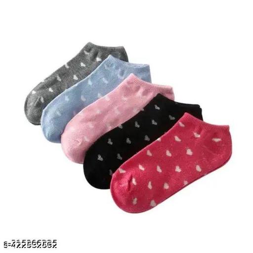 kds industries 5 pairs Ankle length cotton socks for girls and women with stylish designs and colors - Velora online store 