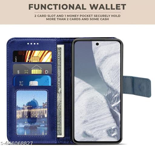  Motorola G35 5G Back Cover Inside TPU with Card Pocket Wallet Stand/ Shock Proof Complete Protection Flip Case----Blue - Velora online store 