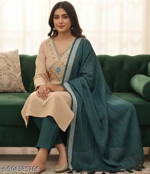 Womens Ethnic Embroidery Top Pant And Dupatta Set - Velora online store 