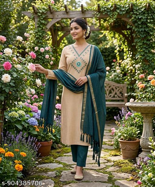 Womens Ethnic Embroidery Top Pant And Dupatta Set - Velora online store 