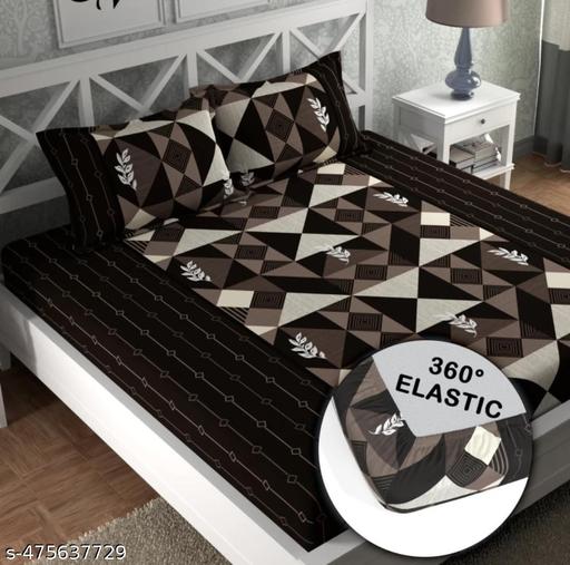 Elastic Fitted Glace-Cotton Bedsheets For Double Bed With 2 Pillow Covers - Velora online store 