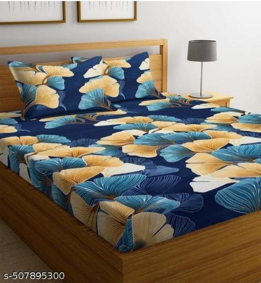 Super Soft Glace Cotton All Round Elastic Fitted Double Bed Bedsheet with 2 Pillow Covers-72x78x8 Inches-fiteed_Double (1 pillow cover with single bedsheet) - Velora online store 