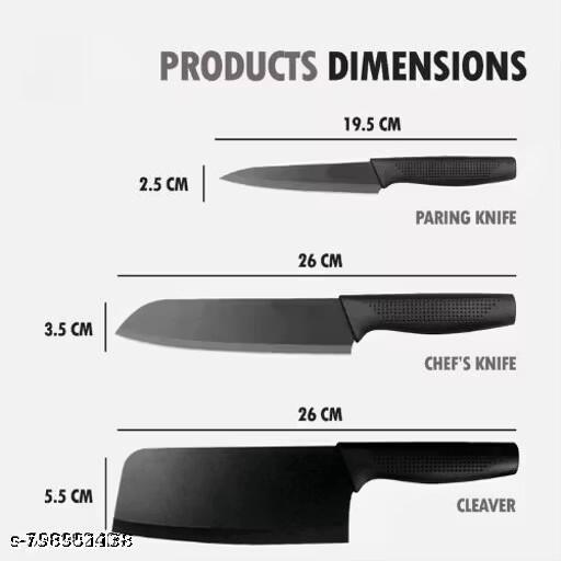 Black Knife Set of 3 + 3 Slot Knife Sharpener - Velora online store 