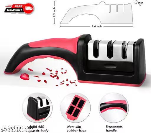 Black Knife Set of 3 + 3 Slot Knife Sharpener - Velora online store 