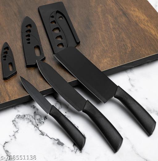 Black Knife Set of 3 + 3 Slot Knife Sharpener - Velora online store 
