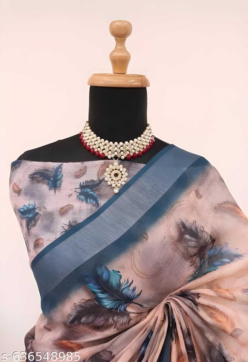 Latest Cotton Linen Saree for Women with Blouse Piece|Lightweight Feather Print Saree|Daily Wear,Office Wear & Casual Ethnic Saree|Handloom Look Summer Friendly Saree|Trendy Designer Printed Cotton Linen Saree|Breathable Comfortable Saree for Hot Weather| Stylish Saree for Work Festive - Velora online store 