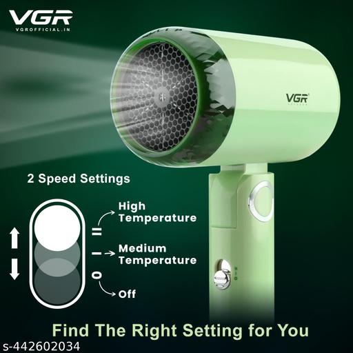 V-421 Professional Foldable Hair Dryer - 1200W Power, 2 Speed Settings, Durable DC Motor, Overheating Protection, Ergonomic Design & Styling, Compact and Travel-Friendly (Green) - Velora online store 