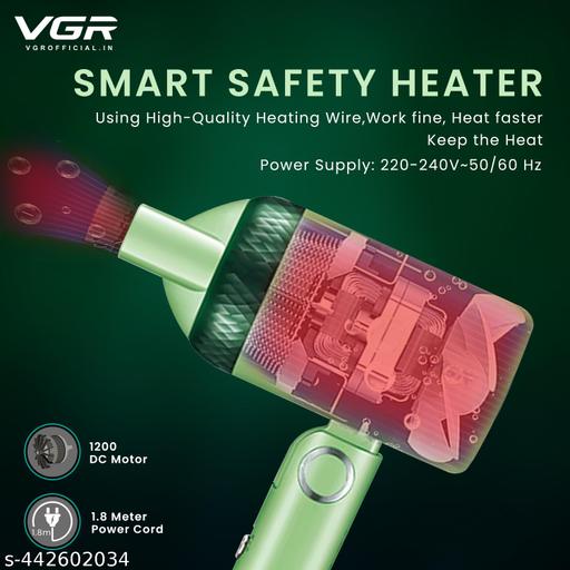V-421 Professional Foldable Hair Dryer - 1200W Power, 2 Speed Settings, Durable DC Motor, Overheating Protection, Ergonomic Design & Styling, Compact and Travel-Friendly (Green) - Velora online store 