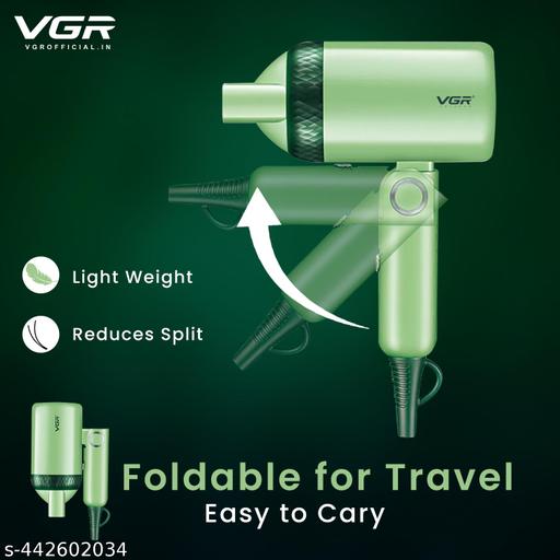 V-421 Professional Foldable Hair Dryer - 1200W Power, 2 Speed Settings, Durable DC Motor, Overheating Protection, Ergonomic Design & Styling, Compact and Travel-Friendly (Green) - Velora online store 