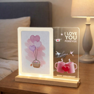 Happy Anniversary LED Acrylic Message Lamp with Wooden Base | Decorative Table Light - Velora online store 