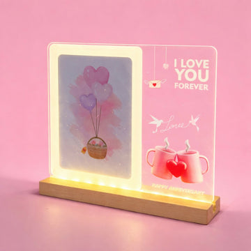 Happy Anniversary LED Acrylic Message Lamp with Wooden Base | Decorative Table Light - Velora online store 