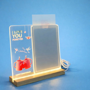Happy Anniversary LED Acrylic Message Lamp with Wooden Base | Decorative Table Light - Velora online store 