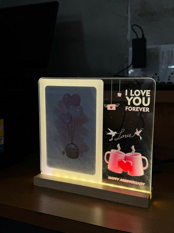 Happy Anniversary LED Acrylic Message Lamp with Wooden Base | Decorative Table Light - Velora online store 