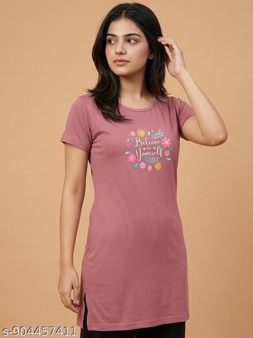 Woman Printed Half Sleeve Round Neck Long T-Shirt Pack of 2 - Velora online store 