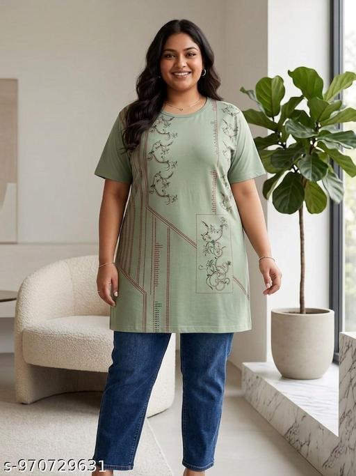 RG By SS Clothing Summer Casual Wear Round Cotton Round Neck Printed Half Sleeve Long T-shirt For Women's ( Pack of 2 ) - Velora online store 