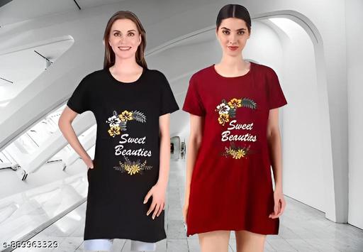 Women's Cotton Regular/Casual/Stylish/Trendy Printed Round Neck Long Polo T-shirt Half Sleeve - Velora online store 
