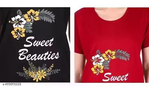 Women's Cotton Regular/Casual/Stylish/Trendy Printed Round Neck Long Polo T-shirt Half Sleeve - Velora online store 