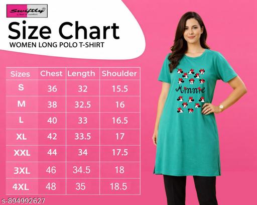 Women's Pure Cotton Long Polo Minniy DTF Print Round Neck Half Sleeve T-shirts - Velora online store 