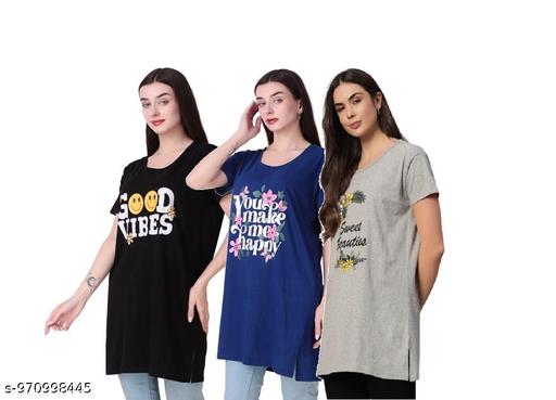 Women Casual Printed Long T-Shirt Combo | Stylish T-Shirt Dress for Women | Comfortable Summer Wear Tshirt Pack of 3 - Velora online store 