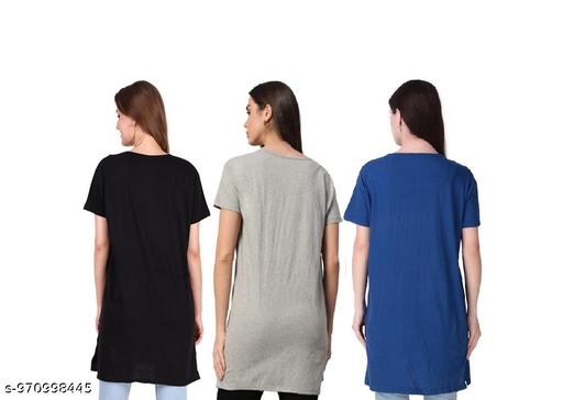 Women Casual Printed Long T-Shirt Combo | Stylish T-Shirt Dress for Women | Comfortable Summer Wear Tshirt Pack of 3 - Velora online store 