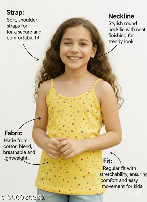  Pack of 6 Girls Cotton Blend Printed Camisoles | Comfortable Sleeveless Slips for Kids, Nightwear & Sports - Velora online store 
