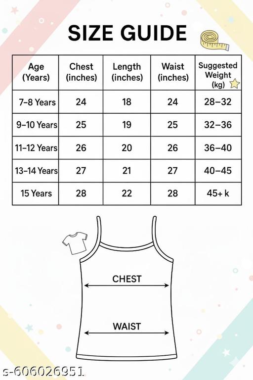  Pack of 6 Girls Cotton Blend Printed Camisoles | Comfortable Sleeveless Slips for Kids, Nightwear & Sports - Velora online store 