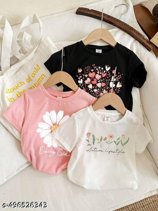 Damn Gud Girls Multicolor Cotton T-shirts Pack Of 3 | Kids Combo T-Shirt  - M Y V E L O R A