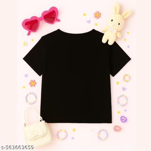 Girls T-Shirt Combo Pack – Set of 3 Stylish Heart Printed Tops | Soft Cotton Half Sleeve Tees for Kids | Casual Wear for Girls – Black, White & Pink T-Shirts | Comfortable & Trendy Daily Wear - Velora online store 