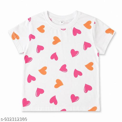 Girls Cotton Blend Printed T-Shirt Combo Pack of 3 | Heart & Butterfly Design Casual Half Sleeve Tops for Kids - Velora online store 