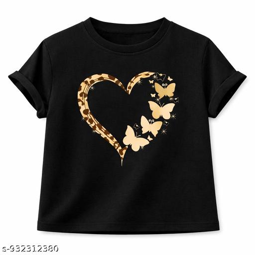 Girls Cotton Blend Printed T-Shirt Combo Pack of 3 | Heart & Butterfly Design Casual Half Sleeve Tops for Kids - Velora online store 