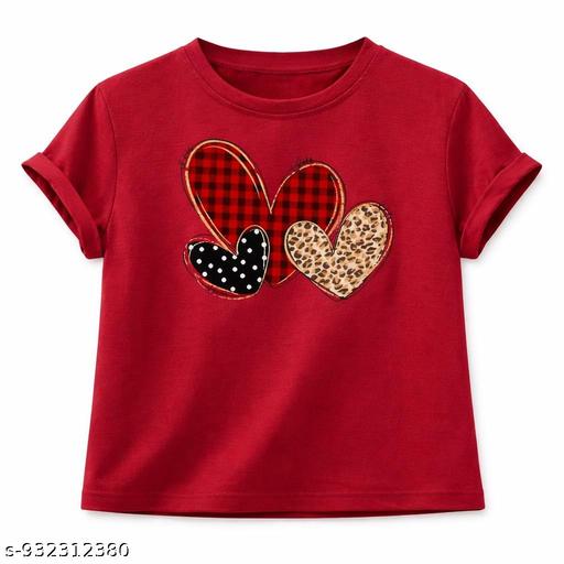 Girls Cotton Blend Printed T-Shirt Combo Pack of 3 | Heart & Butterfly Design Casual Half Sleeve Tops for Kids - Velora online store 
