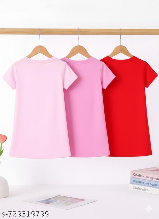 KEESOR Toddler Girls Crew Neck Casual T-shirt Dress(PACK OF 3)|Kids Summer Clothes|GIRLS TSHIRT FROCK Relaxed, Dress, T-shirt dress, none/pull-on, short sleeve, round, straight, above knee, unlined, some stretch, Girls, summer - Velora online store 