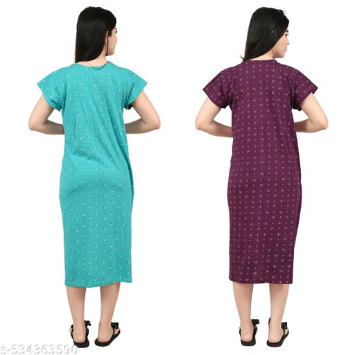 MIAVII Women's Comfortable Printed Sleeveless Hosiery Nighty Night Dress/Nighties/Maxi/Sleepwear/Night Wear Dress (Pack of 2) - Velora online store 