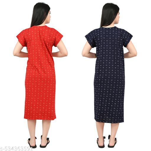 MIAVII Women's Comfortable Printed Sleeveless Hosiery Nighty Night Dress/Nighties/Maxi/Sleepwear/Night Wear Dress (Pack of 2) - Velora online store 