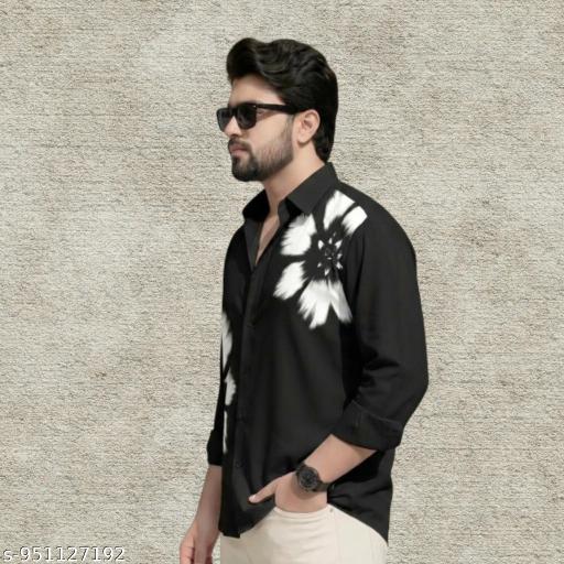 Men’s Black and White Floral Printed Casual Shirt for Men | Premium Full Sleeve Stylish Party Wear Shirt | Trendy Regular Fit Korean Style Fashion Shirt for Boys & Men | Men shirt - Velora online store 