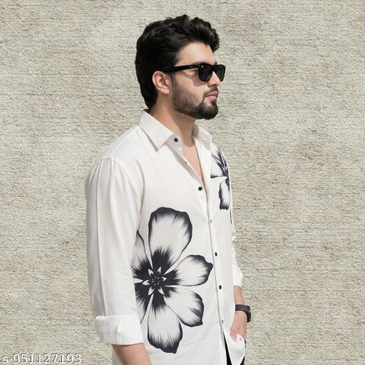 Men’s Black and White Floral Printed Casual Shirt for Men | Premium Full Sleeve Stylish Party Wear Shirt | Trendy Regular Fit Korean Style Fashion Shirt for Boys & Men | Men shirt - Velora online store 