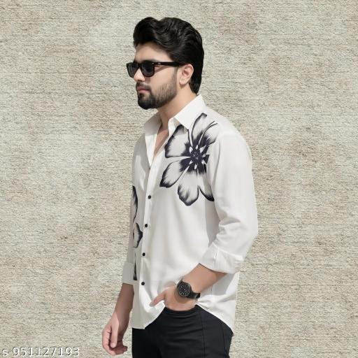Men’s Black and White Floral Printed Casual Shirt for Men | Premium Full Sleeve Stylish Party Wear Shirt | Trendy Regular Fit Korean Style Fashion Shirt for Boys & Men | Men shirt - Velora online store 