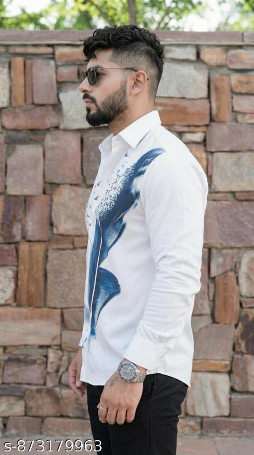 Men Stylish Printed Shirt | White Lycra Casual Shirt for Men Full Sleeve | Slim Fit Party Wear Shirt for Men | Trendy Designer Printed Shirt for Boys - Velora online store 