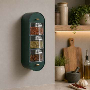 Dark Green Wall Mounted 3 Layer Spice Storage Box Kitchen Seasoning Organizer - Velora online store 