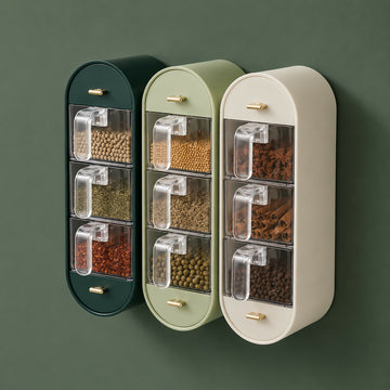 Dark Green Wall Mounted 3 Layer Spice Storage Box Kitchen Seasoning Organizer - Velora online store 
