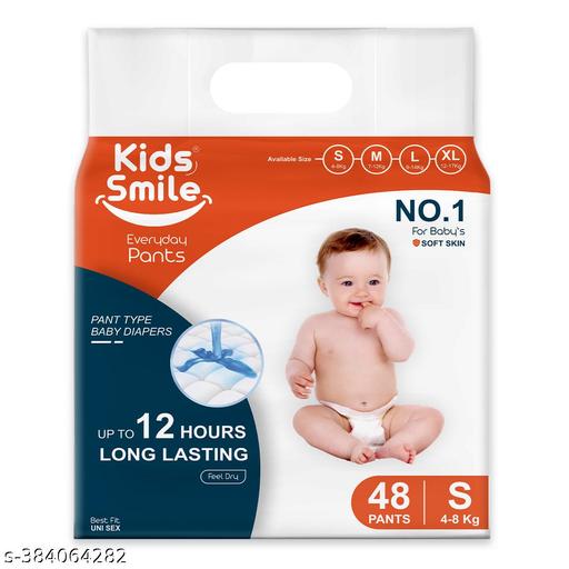 Kids Smile Baby Pants: Gentle & Rash-Free Diapering Experience - Premium Cotton Soft Diapers with Dual-Layer Protection, Up to 12 Hrs Absorption, High Absorbency, Ideal for Small(S) Size, 3-8kg Weight - 48 Count - Velora online store 