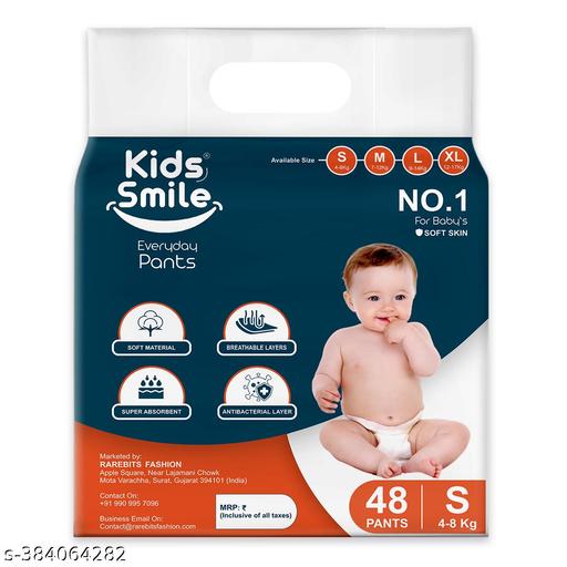 Kids Smile Baby Pants: Gentle & Rash-Free Diapering Experience - Premium Cotton Soft Diapers with Dual-Layer Protection, Up to 12 Hrs Absorption, High Absorbency, Ideal for Small(S) Size, 3-8kg Weight - 48 Count - Velora online store 