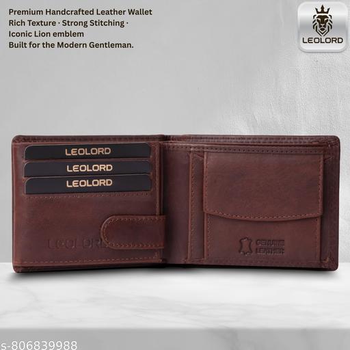 LEOLORD™ RFID Protected Genuine Leather Wallet for Men | Slim Bi-Fold Wallet with 9 Card Slots, 2 ID Windows & Coin Pocket | Brown - Velora online store 