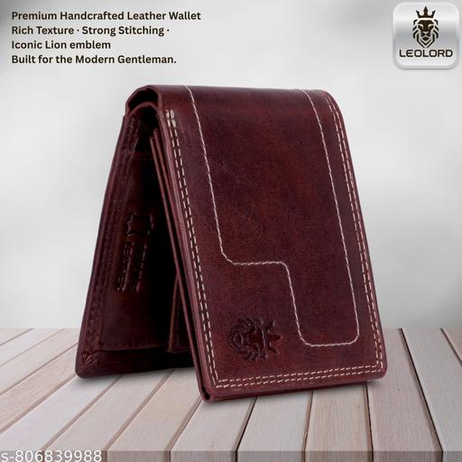 LEOLORD™ RFID Protected Genuine Leather Wallet for Men | Slim Bi-Fold Wallet with 9 Card Slots, 2 ID Windows & Coin Pocket | Brown - Velora online store 