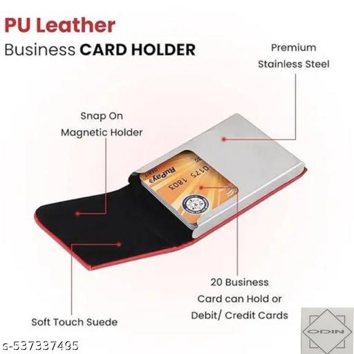 Professional Stainless Steel & Pu Leather Unisex Business Card Holder for Credit|Debit|ATM|Business Visiting Card Holder (Pack of 1, Black) - Velora online store 