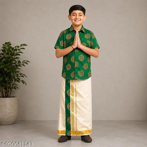 Boys Matching Half Sleeves Shirt with Fancy Flexi Dhoti Combo Brave Boy - Velora online store 