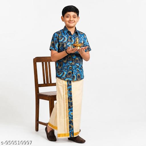 Boys Matching Half Sleeves Shirt with Fancy Flexi Dhoti Combo Brave Boy - Velora online store 